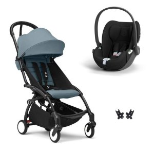 Poussette duo yoyo 3 pack 6+ et siège auto cloud t black - chassis noir - aqua Stokke