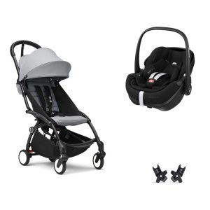 Poussette duo yoyo 3 pack 6+ et siège auto pebble 360 pro² - chassis noir - stone Stokke