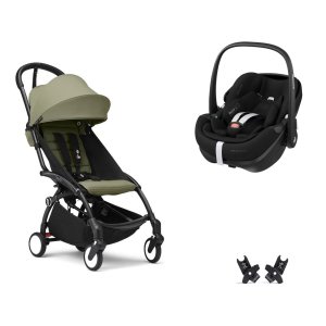 Poussette duo yoyo 3 pack 6+ et siège auto pebble 360 pro² - chassis noir - olive Stokke