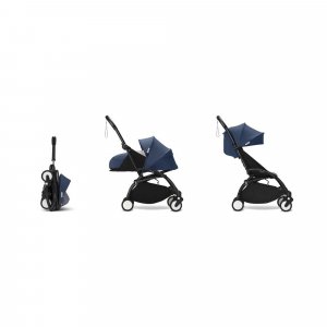 Poussette complète yoyo 3 châssis noir pack 0+ et 6+ bleu air france Stokke