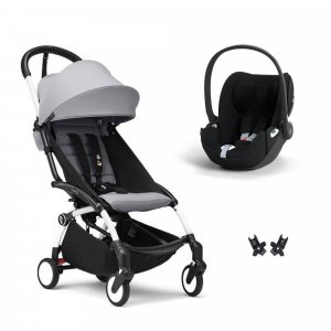 Poussette duo yoyo 3 pack 6+ et siège auto cloud t plus black - chassis blanc - stone Stokke