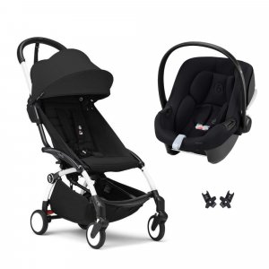 Poussette duo yoyo 3 pack 6+ et siège auto aton b2 black - chassis blanc - noir Stokke