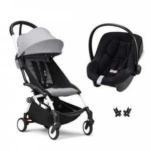 Poussette duo yoyo 3 pack 6+ et siège auto aton b2 black - chassis blanc - stone Stokke