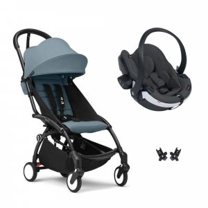 Poussette duo yoyo 3 - châssis noir pack 6+ et siège auto izi go modular x2 by besafe aqua Stokke