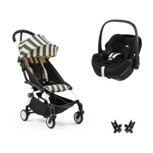 Poussette duo yoyo 3 pack 6+ et siège auto pebble 360 pro² black - chassis blanc - monaco Stokke