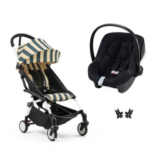 Poussette duo yoyo 3 pack 6+ et siège auto aton b2 black - chassis blanc - monaco Stokke