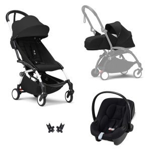 Poussette trio yoyo 3 pack 0+ & 6+ et siège auto aton b2 black - châssis blanc - noir Stokke