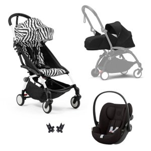 Poussette trio yoyo 3 pack 0+ & 6+ + siège auto cloud g3 black - châssis blanc - zebra / noir Stokke
