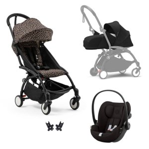 Poussette trio yoyo 3 pack 0+ & 6+ et siège auto cloud g3 black - châssis noir - leopard / noir Stokke