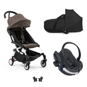 Poussette trio yoyo 3 - châssis blanc pack 6+ siège auto izi go modular x2 by besafe + nacelle léopard / noir Stokke