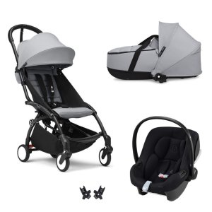 Poussette trio yoyo 3 pack 6+ et siège auto aton b2 black + nacelle yoyo - chassis noir - stone Stokke