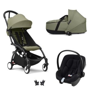 Poussette trio yoyo 3 pack 6+ et siège auto aton b2 black + nacelle yoyo - chassis noir - olive Stokke