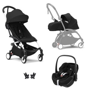 Poussette trio yoyo 3 pack 0+ et 6+ + siège auto pebble 360 pro² black - châssis blanc - noir Stokke