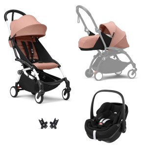 Poussette trio yoyo 3 pack 0+ et 6+ + siège auto pebble 360 pro² black - châssis blanc - ginger Stokke