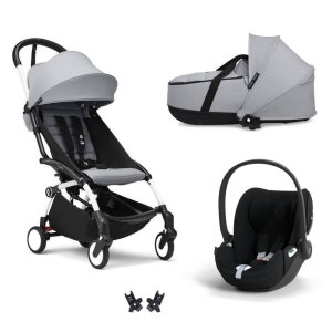 Poussette trio yoyo 3 pack 6+ + siège auto cloud t plus black + nacelle yoyo - châssis blanc - stone Stokke