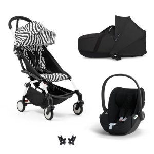 Poussette trio yoyo 3 pack 6+ + siège auto cloud t plus black + nacelle yoyo - châssis blanc - zebra / noir Stokke