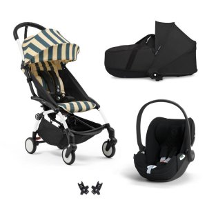 Poussette trio yoyo 3 pack 6+ + siège auto cloud t plus black + nacelle yoyo - châssis blanc - monaco / noir Stokke