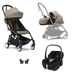 Poussette trio yoyo 3 pack 0+ & 6+ et siège auto pebble 360 pro² black - châssis noir - taupe Stokke