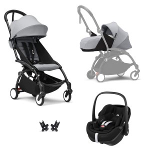 Poussette trio yoyo 3 pack 0+ & 6+ et siège auto pebble 360 pro² black - châssis noir - stone Stokke