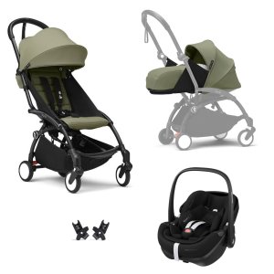 Poussette trio yoyo³ pack 0+ & 6+ et siège auto pebble 360 pro² black - châssis noir - olive Stokke