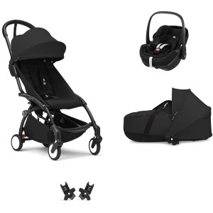 Poussette trio yoyo 3 pack 6+ et siège auto pebble 360 pro² + nacelle yoyo - chassis noir - noir Stokke