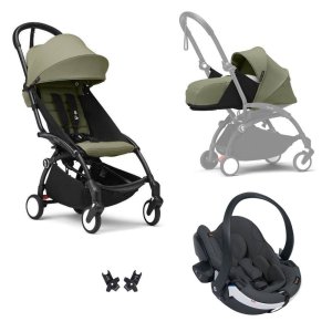 Poussette trio yoyo 3 - châssis noir pack 0+ & 6+ olive + siège auto izi go modular x2 by besafe Stokke