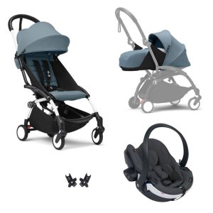 Poussette trio yoyo 3 - châssis blanc pack 0+ & 6+ aqua + siège auto izi go modular x2 by besafe Stokke