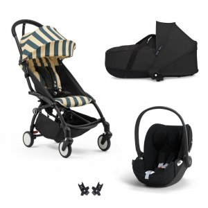 Poussette trio yoyo 3 pack 6+ + siège auto cloud t plus black + nacelle yoyo - châssis noir - monaco / noir Stokke