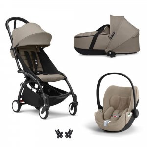 Poussette trio yoyo 3 pack 6+ + siège auto cloud t plus beige + nacelle yoyo - châssis noir - taupe Stokke