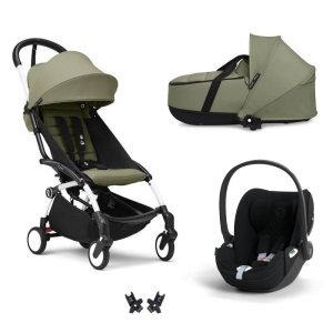 Poussette trio yoyo 3 pack 6+ + siège auto cloud t plus black + nacelle yoyo - châssis blanc - olive Stokke