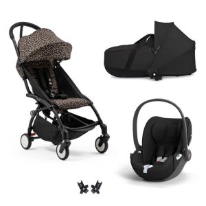 Poussette trio yoyo 3 + siège auto cloud t black + nacelle - châssis noir - leopard / noir Stokke
