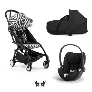 Poussette trio yoyo 3 + siège auto cloud t black + nacelle - châssis noir - zebra / noir Stokke