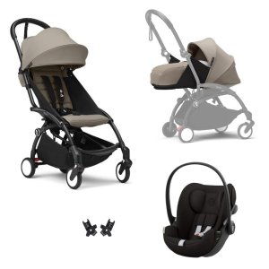 Poussette trio yoyo 3 pack 0+ & 6+ et siège auto cloud g3 black - châssis noir - taupe Stokke