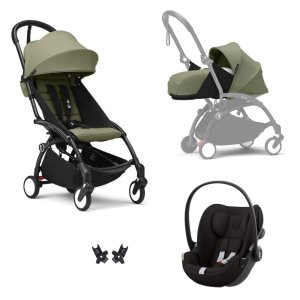 Poussette trio yoyo 3 pack 0+ & 6+ et siège auto cloud g3 black - châssis noir - olive Stokke