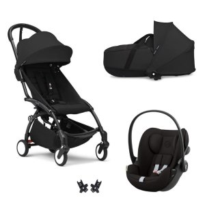 Poussette trio yoyo 3 pack 6+ et siège auto cloud g black + nacelle yoyo - chassis noir - noir Stokke