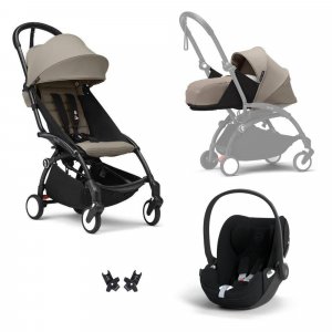 Poussette trio yoyo 3 pack 0+ & 6+ + siège auto cloud t plus black - châssis noir - taupe Stokke