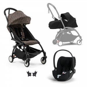 Poussette trio yoyo 3 pack 0+ & 6+ + siège auto cloud t plus black - châssis noir - léopard / noir Stokke