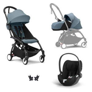 Poussette trio yoyo 3 pack 0+ & 6+ + siège auto cloud t black - châssis noir - aqua Stokke