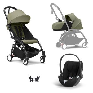 Poussette trio yoyo 3 pack 0+ & 6+ + siège auto cloud t black - châssis noir - olive Stokke