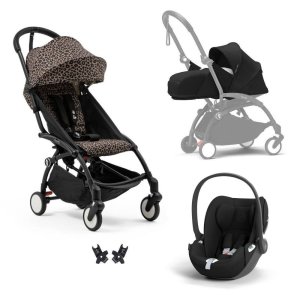 Poussette trio yoyo 3 pack 0+ & 6+ + siège auto cloud t black - châssis noir - léopard / noir Stokke