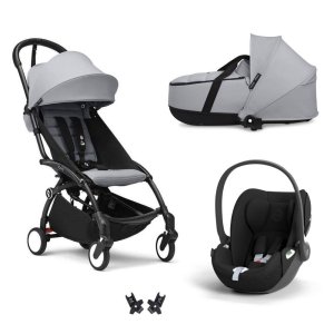 Poussette trio yoyo 3 + siège auto cloud t black + nacelle - châssis noir - stone Stokke