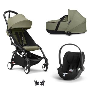 Poussette trio yoyo 3 + siège auto cloud t black + nacelle - châssis noir - olive Stokke
