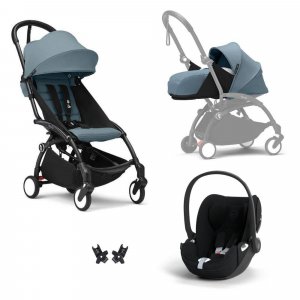 Poussette trio yoyo 3 pack 0+ & 6+ + siège auto cloud t plus black - châssis noir - aqua Stokke