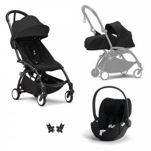 Poussette trio yoyo 3 pack 0+ & 6+ + siège auto cloud t plus black - châssis noir - noir Stokke