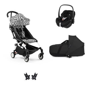 Poussette trio yoyo 3 pack 6+ et siège auto pebble 360 pro² + nacelle yoyo - chassis blanc - zebra / noir Stokke