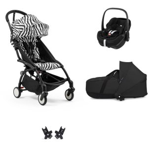 Poussette trio yoyo 3 pack 6+ et siège auto pebble 360 pro² + nacelle yoyo - chassis noir - zebra / noir Stokke