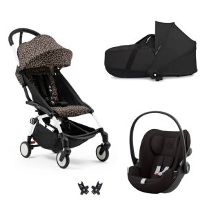 Poussette trio yoyo 3 pack 6+ et siège auto cloud g black + nacelle yoyo - chassis blanc - leopard / noir Stokke