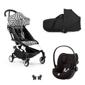 Poussette trio yoyo 3 pack 6+ et siège auto cloud g black + nacelle yoyo - chassis blanc - zebra / noir Stokke