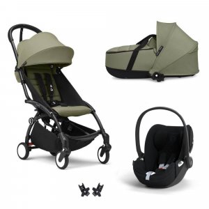 Poussette trio yoyo 3 pack 6+ + siège auto cloud t plus black + nacelle yoyo - châssis noir - olive Stokke
