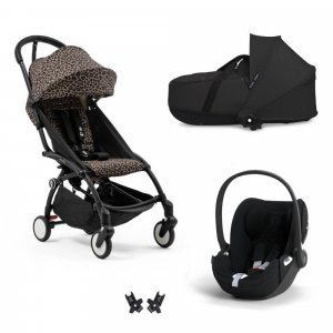 Poussette trio yoyo 3 pack 6+ + siège auto cloud t plus black + nacelle yoyo - châssis noir - léopard / noir Stokke